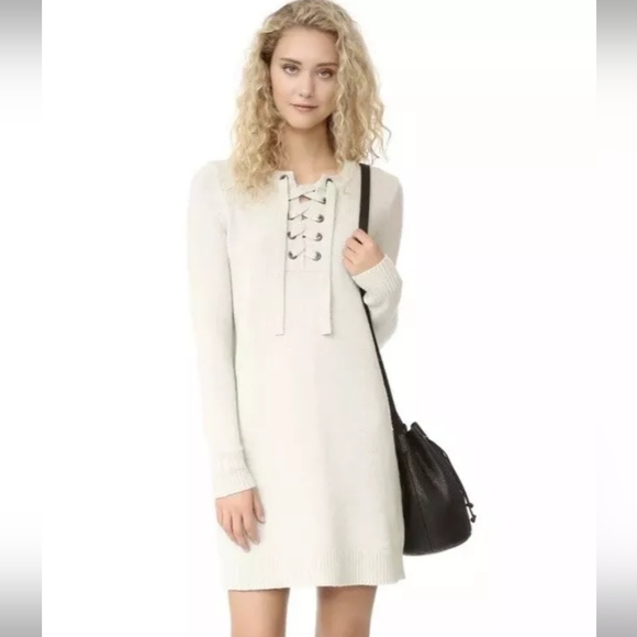 Madewell Dresses & Skirts - Madewell, M, Women's Wool Knit Sweater Dress, Cream, Lace Up